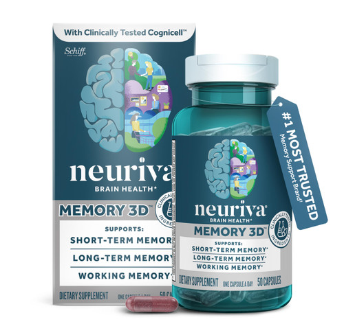 NEURIVA Memory 3D Brain Supplement - Decaffeinated Nootropic Capsules for Memory, Focus, & Cognitive Function - Short Term, Long Term, & Working Memory Support - 50ct NEURIVA Memory 3D Brain Supplement - Decaffeinated Nootropic Capsules for Memory, Focus, & Cognitive Function - Short Term, Long Term, & Working Memory Support - 50ct
