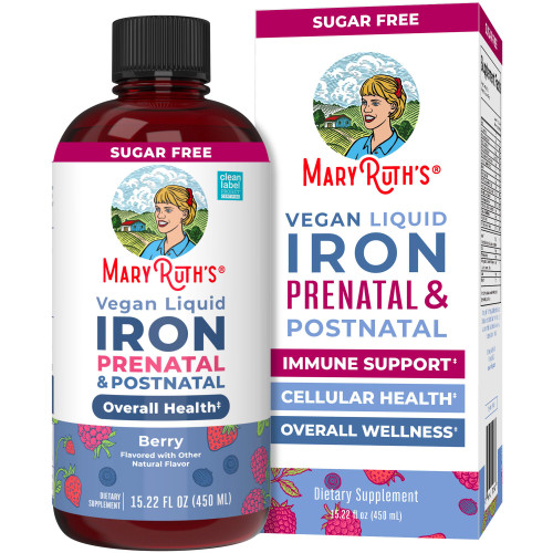 MaryRuth Organics | Liquid Iron Supplement Prenatal & Postnatal for Pregnant & Lactating | Iron Deficiency | Immune Support | Sugar/Gluten Free | Vegan | Non-GMO | 15.22 Fl Oz