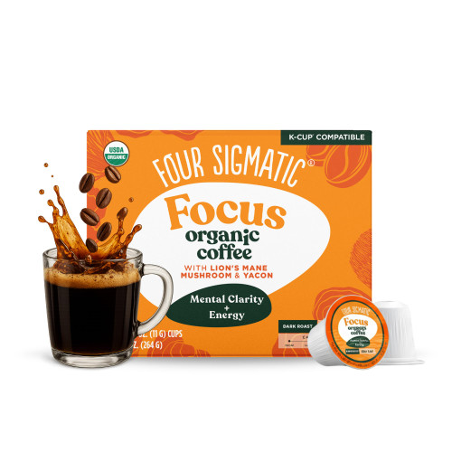 Four Sigmatic Mushroom Coffee K-Cups | Organic Dark Roast Coffee with Lion’s Mane Mushroom Powder & Yacon | Focus & Immune Support | Vegan & Keto | Sustainable Pods | 24 Count