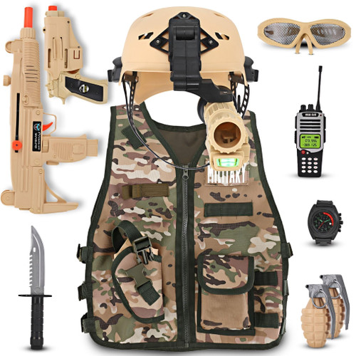 Liberty Imports Kids Army Soldier Military Combat Marines Desert Camo Halloween Costume, Deluxe Dress Up Cosplay Role Play Set with Helmet, Toy Guns, Accessories (11 Pcs)