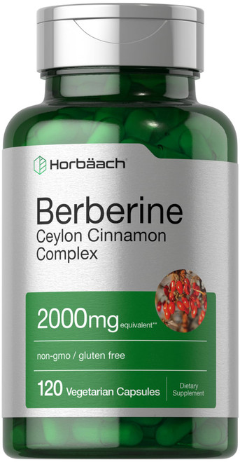 Horbäach Berberine with Ceylon Cinnamon | 2000mg | 120 Veggie Capsules | Vegetarian, Non-GMO & Gluten Free Supplement | Berberine Complex