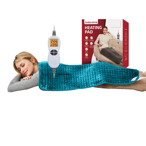 Ambershine 17''x33'' XXXL King Size Heating Pad with 12 Temperature Settings & 4 Auto-Off Countdown Timers, Pain Relief for Back/Neck/Shoulders/Abdomen/Legs, Christmas Gifts for mom dad (Light Teal)