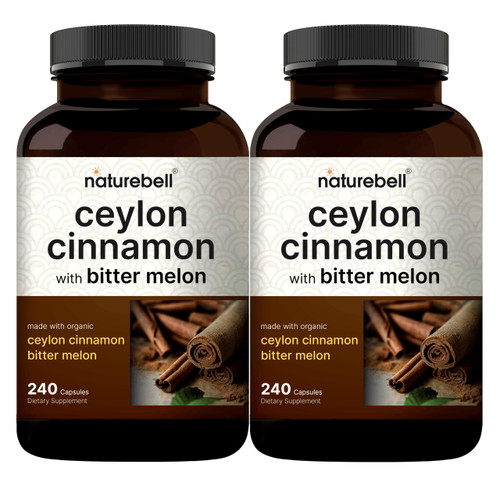 NatureBell 2 Pack Ceylon Cinnamon 9000mg Per Serving, 480 Capsules | Made with Organic Sri Lanka Ceylon Cinnamon Plus Organic Bitter Melon – Non-GMO, No Gluten