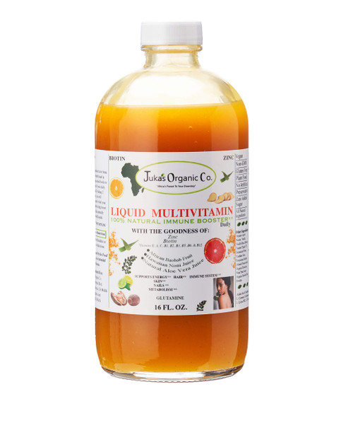 Liquid Multivitamin by Juka's Organic Co. For SKIN | HAIR | NAILS with Zinc | Biotin |Baobab | Vitamin A-E |Traced Minerals, Amino Acid | Boost Immune, Energy & Digestive System In Glass Bottles 16oz