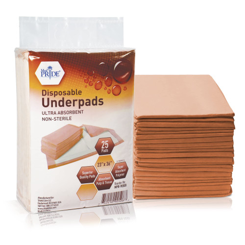 MED PRIDE Disposable Underpads 23x36 in, Super Absorbent Adult Bed Pads for Incontinence, Bedding Protection, Prevents Leakage, 25 Count