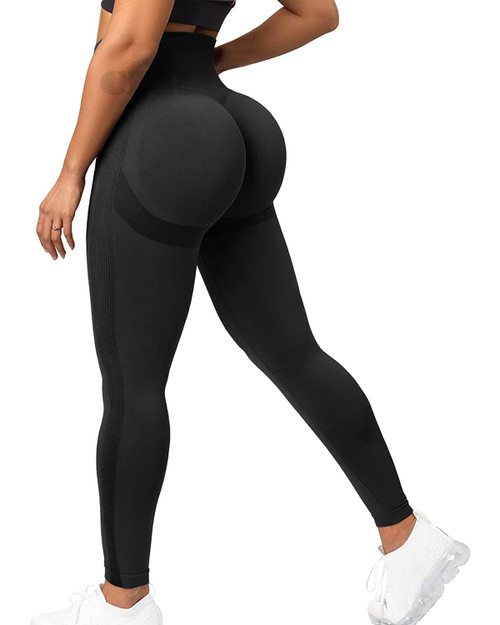 CFR Womens High Waist Leggings Workout Butt Lifting Leggings Booty Scrunch Butt Yoga Pants #0 Black M