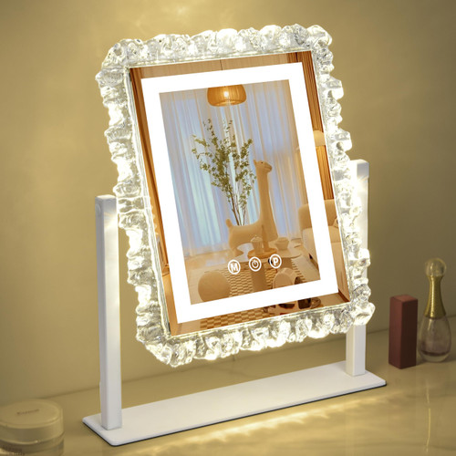 durup Lighted led Makeup Mirror Hollywood Mirror Vanity Makeup Mirror with Lights Smart Touch Control 3-Gear Dimable Light 360°Rotation (12in. White)