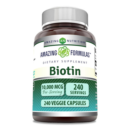 Amazing Formulas Biotin 10000 mcg Veggie Capsules | Vitamin B7 Supplement | Non-GMO | Gluten Free | Made in USA (240 Count)