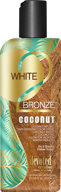 Devoted Creations White 2 Bronze Coconut - Color Enhancing Dark Bronzing Tanning Lotion with Coconut Water & Coconut Oil 8.5 oz.