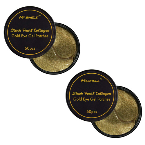 MASHELE Korean 2pack Under Eye Patches 24K Gold Black Pearl Mask Anti-Aging Hyaluronic Acid Collagen Neck Forehead Laugh Line Pad Reducing Dark Circles & Wrinkles Treatment (120pcs, gold eye patches)