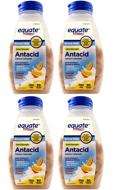 Equate Extra Strength Sugar Free Antacid Orange Cream Flavor, 90 Count, Pack of 4 Equate Extra Strength Sugar Free Antacid Orange Cream Flavor, 90 Count, Pack of 4