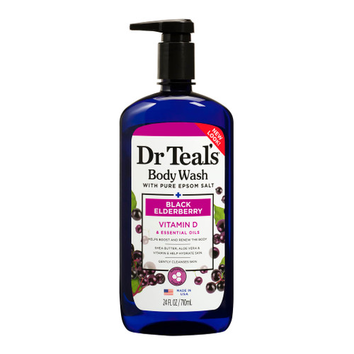 Dr Teal's Body Wash with Pure Epsom Salt, Black Elderberry with Vitamin D & Essential Oils, 24 fl oz