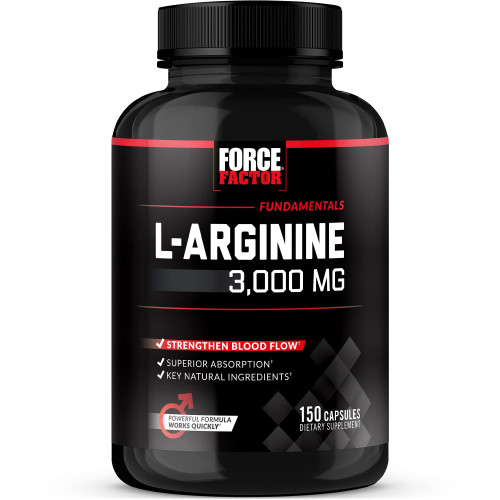 FORCE FACTOR L-Arginine Nitric Oxide Supplement with BioPerine to Help Build Muscle and Support Stronger Blood Flow, Circulation, Nutrient Delivery, and Pumps, L-Arginine 3000mg, 3g, 150 Capsules-1764550077