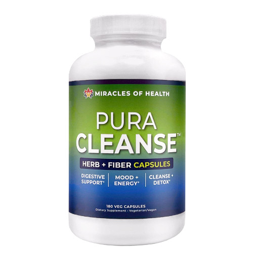 Miracles of Health Pura Cleanse Fiber Caps | 100% Natural Herb and Fiber Detox Capsules - Daily Cleanse and Detox for The Colon, Skin, Lungs and Kidneys - 1 Month Supply