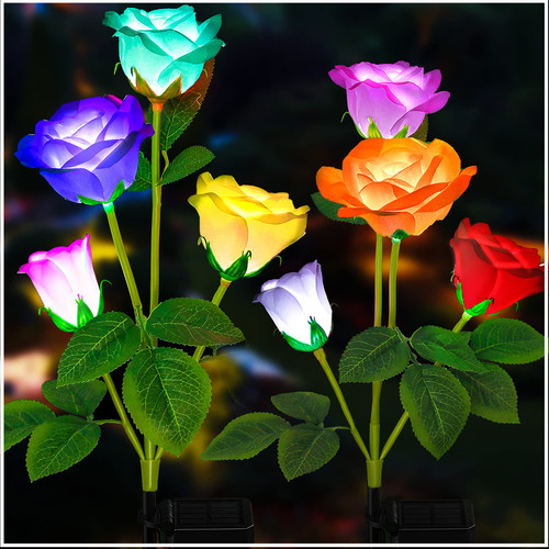 TONULAX Solar Garden Lights - Upgraded Outdoor Light, 7-Color Changing Rose Lights for Yard,Garden Decoration, Enlarged Solar Panel, More Realistic Rose Flower (2 Packs)-1764550970