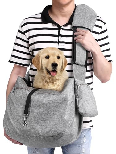 Ownpets Pet Sling Carrier, Fits 15 to 25lbs Extra-Large Dog/Cat Sling Carrier Reversible and Hands-Free Dog Bag with Adjustable Strap and Pocket Shoulder Pad for Outdoor Travel Hiking