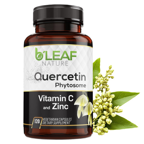 B'LEAF NATURE Quercetin Phytosome, 120 Capsules – 1000mg High Absorption Quercetin with Vitamin C and Zinc – Non-GMO Vegetarian Quercetin Supplement for Immune, Energy and Seasonal Support