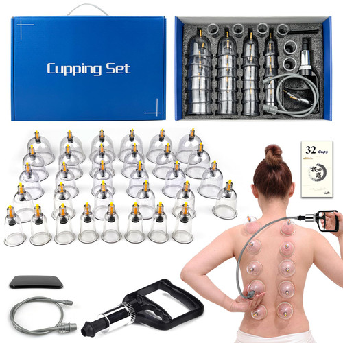 DEFUNX Cupping Therapy Set,32 Therapy Cups Cupping Set with Pump, Professional Chinese Acupoint Cupping Therapy Sets Hijama for Cupping Massage, Muscle&Joints