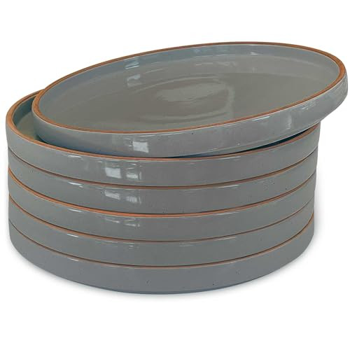 Mora Ceramic Flat Plates Set of 6-8 in - The Dessert, Salad, Appetizer, Small Lunch, etc Plate. Microwave, Oven, and Dishwasher Safe, Scratch Resistant. Kitchen Porcelain Dish - Sesame