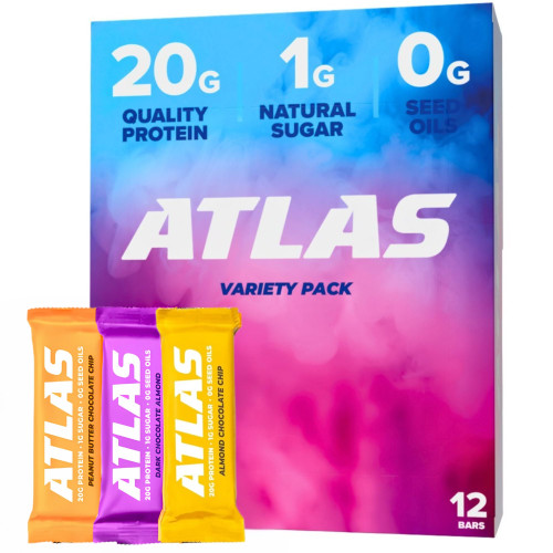 Atlas Bar – 20g Protein, 1g Sugar, 0g Seed Oils, 0g Sugar Alcohols (Variety Pack, 12 Count) Atlas Bar – 20g Protein, 1g Sugar, 0g Seed Oils, 0g Sugar Alcohols (Variety Pack, 12 Count)