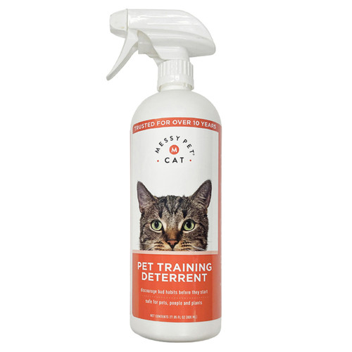 Messy Pet Cat Training Deterrent Spray Helps Stop Unwanted Pet Habits, Behaviors Like Scratching Furniture, Marking Territory, Indoor/Outdoor Use - 27oz