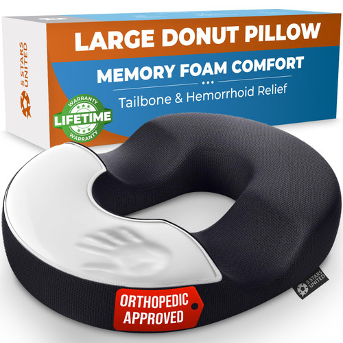 5 STARS UNITED Donut Pillow Hemorrhoid Tailbone Cushion – Medium Black Seat Cushion Pain Relief for Coccyx, Prostate, Sciatica, Pelvic Floor, Pressure Sores, Pregnancy