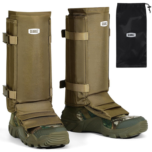 GearOZ Snake Gaiters Snake Chaps, Waterproof Lower Legs Snake Guards, Snake Bite Protective Gaiters, Anti-Snake Boots for Men/Women, Adjustable Size for Hunting/Hiking/Farm Working, Khaki