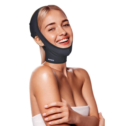 Post Surgical Chin Strap Bandage for Women Neck and Chin Compression Garment Wrap Face Straps Jowl Tightening Chin Lifting (M, Black)