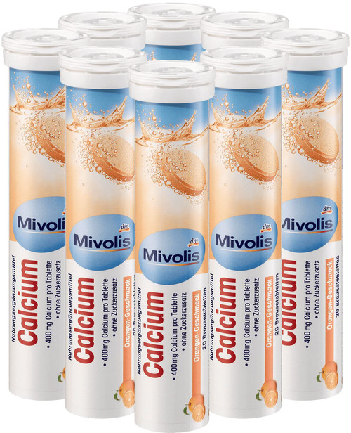Mivolis Calcium effervescent Tablets - Dietary Supplements 8 Tubes x 20 pcs | Germany