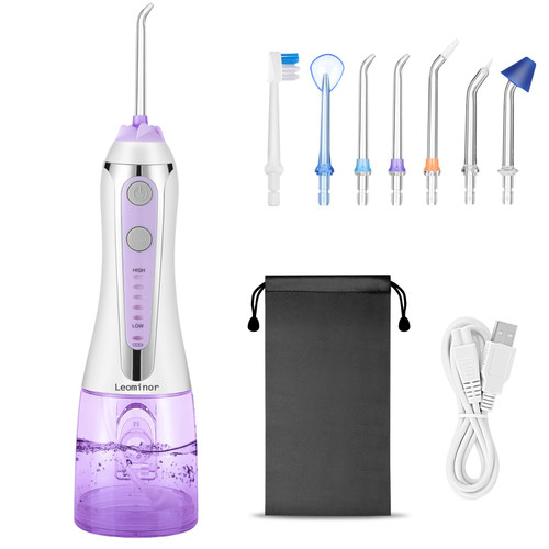 Leominor Cordless Water Flosser Professional Oral Irrigator,2021 Upgraded Electric Dental Flosser IPX7 Waterproof ,with Travel Bag and 7 Jet Tips, Rechargeable for HomeandTravel White