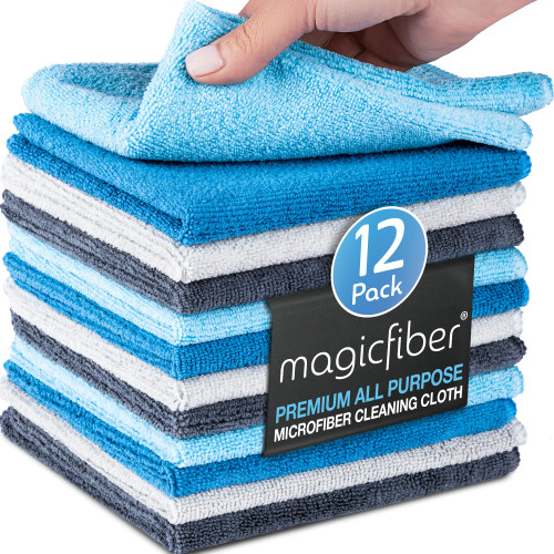 MagicFiber Microfiber Cleaning Cloth - 12 Pack, Large 13" x 11” Highly Absorbent Streak-Free Micro Fiber Cleaning Rags Towels for House, Car, Windows, Housekeeping, Household Dusting, Kitchen