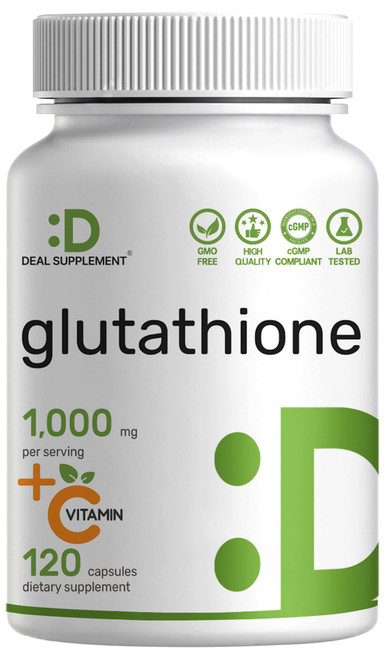 Glutathione Supplement 1,000mg Per Serving, 98% Purity | Plus Vitamin C 500mg, Active Reduced Form (GSH) | Intracellular Antioxidant – Supports Detoxification & Immune Health