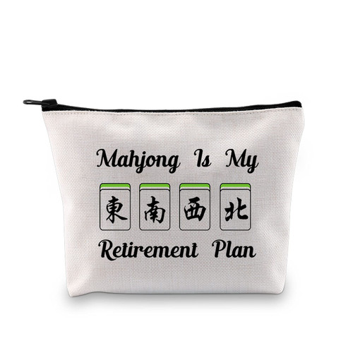 JXGZSO Novelty Mahjong Cosmetic Bag Mahjong Lover Gift Mahjong is My Retirement Plan Board Game Zipper Purse Gift Lucky Mahjong Player