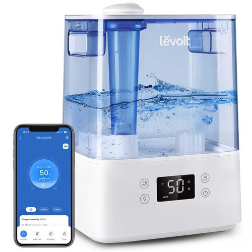 LEVOIT Classic300S Ultrasonic Smart Top Fill Humidifier, Extra Large 6L Tank for Whole Family, APP & Voice Control, Essential Oil Diffuser, Humidity Setting with Sensor, Quiet Sleep Mode, Night Light
