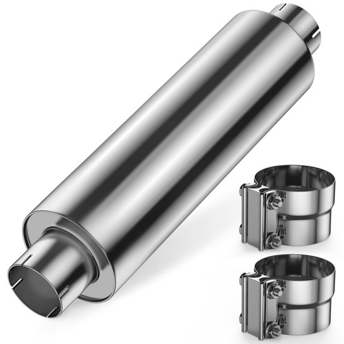 JY Performance 5 inch Muffler Diesel, Muffler 8" x 24" Body 30" Whole Length Straight Through Stainless Steel Welded On Resonator Muffler with Clamp
