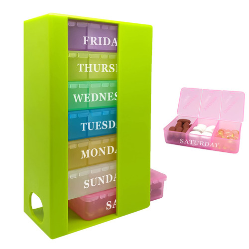 Pill Box 3 Times a Day Daily Pocket Pill Container Portable Travel Weekly Pill Organizer Stackable Pill Case for Vitamin, Fish Oils, Medication, Supplement