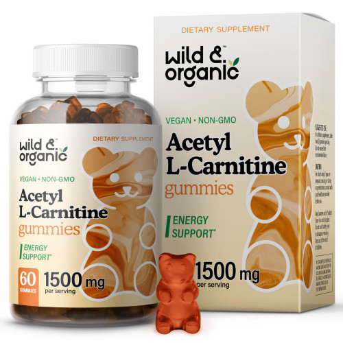 Wild & Organic Acetyl L-Carnitine 1500mg Gummies - Alcar Chews for Brain & Energy Support - L Carnitine Supplement with 60 Count - Energy and Focus Gummies with Acetyl Powder