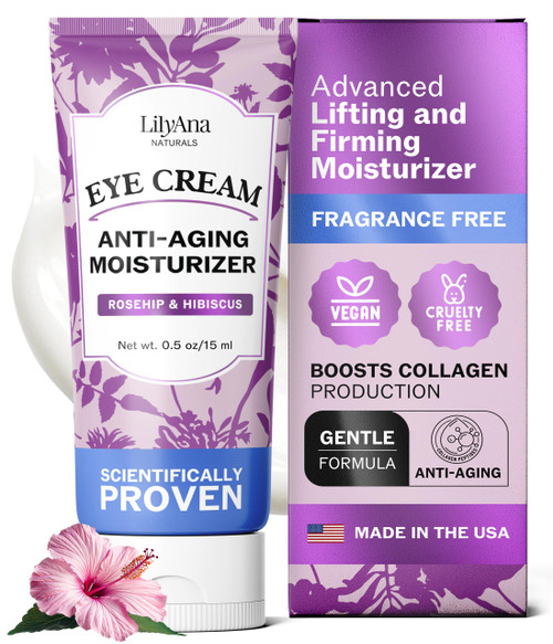 LilyAna Naturals Eye Cream for Dark Circles and Puffiness, Under Eye Cream for Wrinkles and Bags, Anti Aging Cream helps Improve Dryness; for Sensitive Skin 0.5 oz
