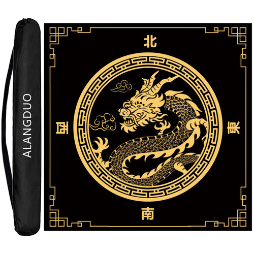 ALANGDUO Large Mahjong Mat with Black Carrying Bag, Anti Slip and Noise Reduction Table Cover for Mahjong, Poker, Card Games, Board Games, Slip Resistant Mat(30.7X 30.7 Inches Dragon) (Black)