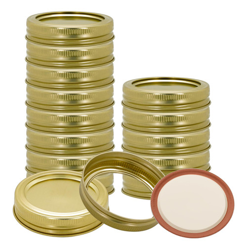 Gold 15Pcs 70mm/2.76" Canning Lids with Rings Regular Mouth for Canning Jars, Split Lids and Rings Food Grade Material, 100% Fit & Airtight for Regular Mouth Jars (15Ring+15Lids)