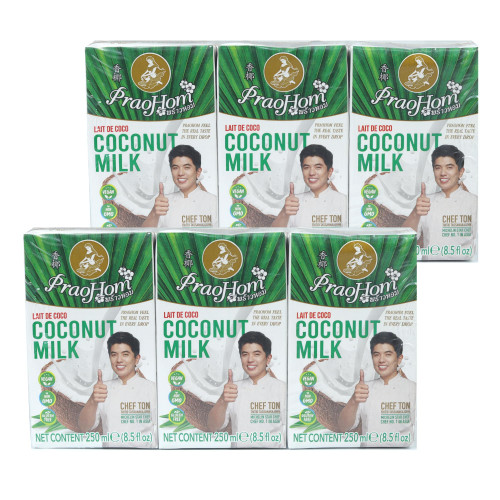 Praohom Coconut Milk 8.5 Fl Oz - Plant Based, Dairy Free Milk Alternative - Pure and Rich Thai Coconut Milk - No Added Sugar - Ideal for Cooking and Baking (250ml (pack of 6))