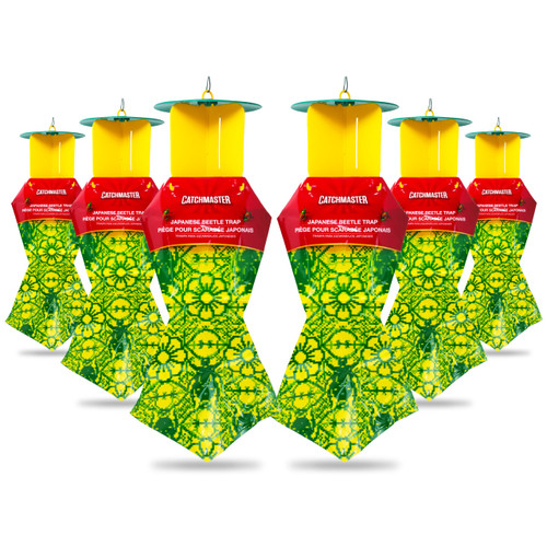 Catchmaster Japanese Beetle Traps Outdoor 6PK, Flying Insect Trap Bag with Lid & Dual Pheromone Food Lure, Hanging Bug Catcher Pest Control for Backyard & Garden, Plants, Trees, Vegetables & Flowers