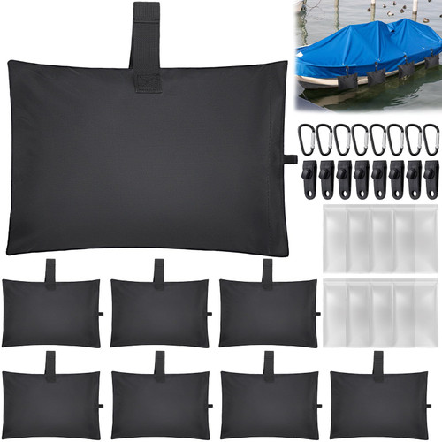 TOBWOLF 8 Pack Sand Bags for Boat Covers, Sandbag Mooring Kit, Tear-Resistant 600D Marine Grade Sand Bags for Weight, Windproof Weighted Sandbags Tarp Weights with Carabiners & Tarp Clip Accessories