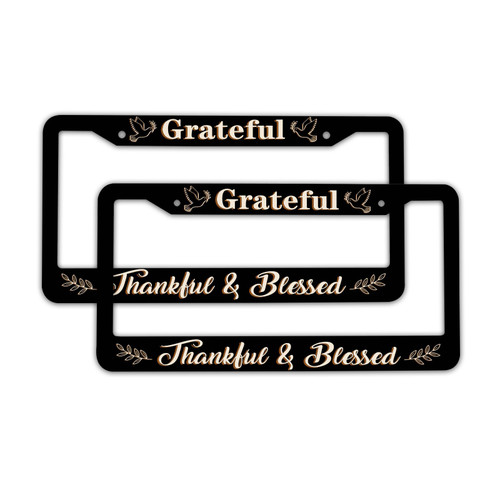 2Pcs Grateful Thankful Blessed License Plate Frame Christian Car Accessories Decoration License Plate Holder for Front Rear Car Tag Cover 2 Holes Screws
