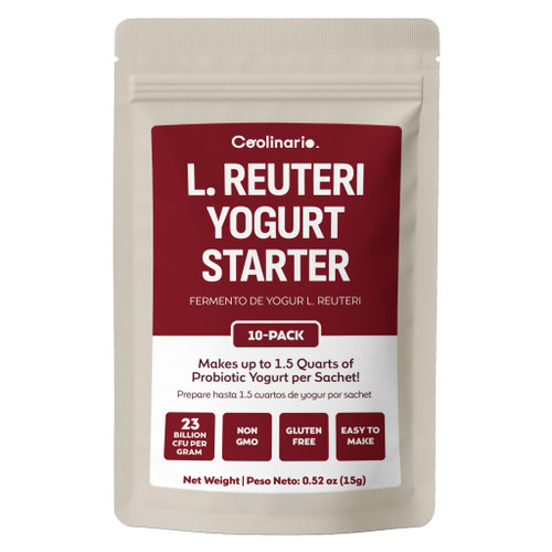 Coolinario L Reuteri Yogurt Starter (10-Pack, 1.5g Sachets) Yogurt Starter Culture with Lactobacillus Reuteri Probiotics | Creamy & Delicious | Non-GMO, No Preservatives, Gluten Free, Halal, Kosher