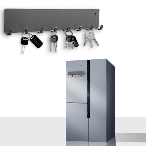 MiToBeLe Magnetic Key Holder for Frideg,Heavy Duty Strong Magnetic Key Hanger with 8 Hooks for Refrigerator,Magnetic Kitchen Utensil Holder for Metal Surface in Entryway,Garage,Pantry (Gray)