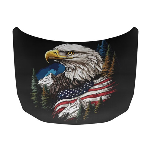 Qiyupavto Car Hood Cover Protector American Flag Eagle Design Waterproof Car Hood Wrap Blanket Auto Flag Automotive Exterior Accessories for Sedans SUVs Pickups Trucks Jeeps