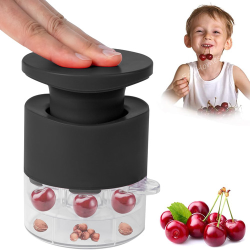 Cherry Pitter Multiple, Quick Release Multi Cherries Stoner Pitter 7-in-1, Push Button Cherr'y Core Pit'ter with Splatter Protector, Pit Remover for Making Jam(Save Time) (Black, Large)