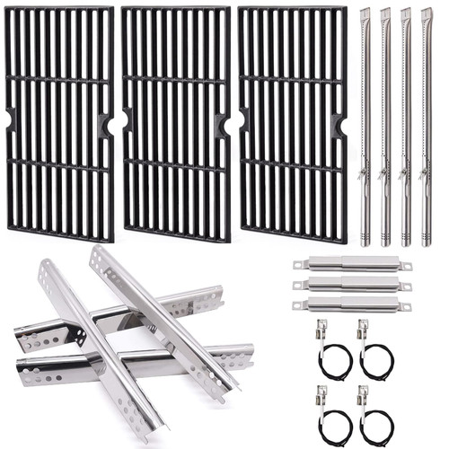 Criditpid Grill Replacement Parts for Charbroil Advantage 4 Burner 463344116, Cast Iron Grill Grates, Stainless Steel Burner Tubes, Heat Plates Shields, Adjustable Carryover Tubes & Igniters Kit.