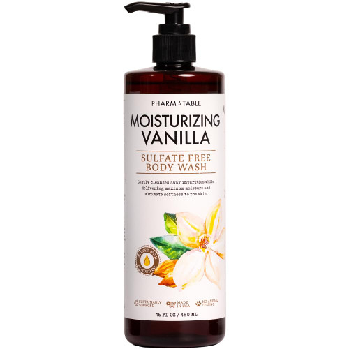 PHARM TO TABLE Moisturizing Vanilla Body Wash for Women and Men - Moisturizes and Softens the Skin, Sulfate Free, 100% Cruelty Free, 480ml